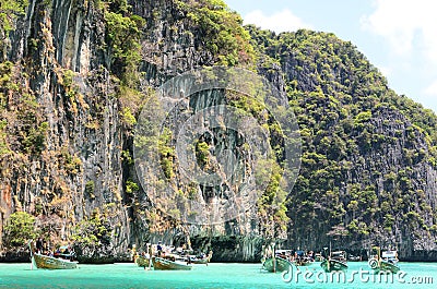 Longtail boats in Ko Phi Phi Leh. Krabi province. Thailand Editorial Stock Photo