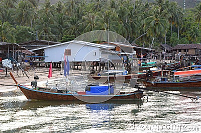 Longtail boats at main harbor. Koh Mook. Thailand Editorial Stock Photo