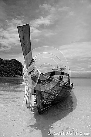 Longtailboat at the beach Stock Photo