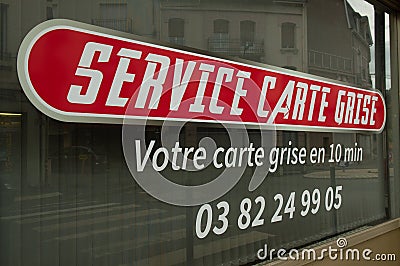 Longwy, France store for vehicle registration registration cards Editorial Stock Photo