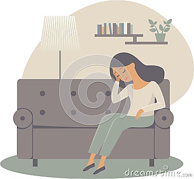 Lonley depressed young woman Vector Illustration