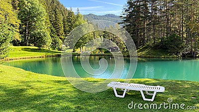 A look at the beautiful Fernsteinsee on a sunny day. Austria, Europe. Stock Photo