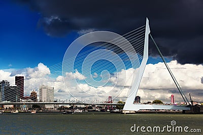 Look Erasma Bridge to Rotterdam Editorial Stock Photo