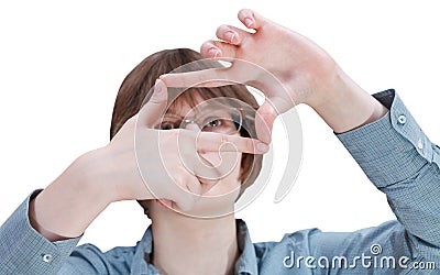 Look through fingers frame - hand gesture Stock Photo