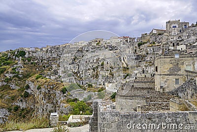 A look at the historical part of the city and the Neolithic caves, Matera Stock Photo