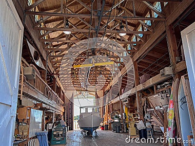 A look inside a boat building and repair shop in Beaufort, North Carolina in the Outer Banks Stock Photo