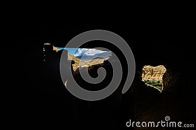 A look inside of Man Made Jhong Cave in Chhoser Village of Upper Mustang in Nepal Editorial Stock Photo