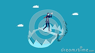 Look for opportunities on risks. businessman binoculars on a trap Vector Illustration