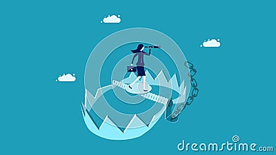 Look for opportunities on risks. businesswoman binoculars on a trap Vector Illustration