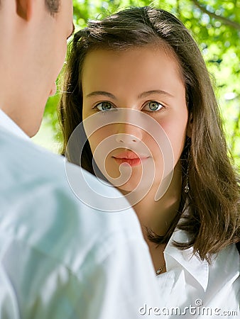 Look over shoulder Stock Photo