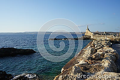 A look at the Rozi Wreck diving site, where the wreckage of the sunken Tug Boat Rozi is located. Cirkewwa, Mellieha, Malta Stock Photo