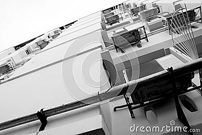 Look up at apartment housing in Thailand. Step of building. Stock Photo