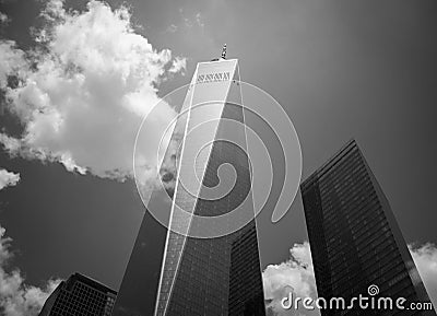 Look up World Trade Center at downtown Manhattan Financial district black and white Editorial Stock Photo
