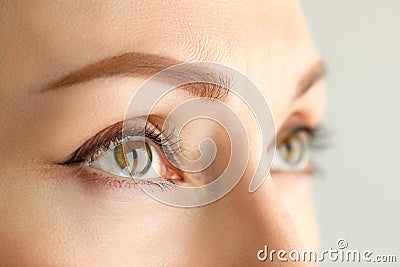 Close-up face of a woman with a permanent eyebrow Stock Photo