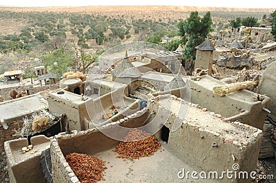 Looking across a Dogon village Stock Photo