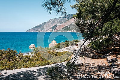 Agios Pavlos and turquoise sea from E4 walking trail, Crete Stock Photo