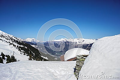 Looking back to verbier Stock Photo