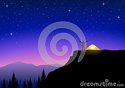 Looking At The Beautiful Scenery Vector Illustration