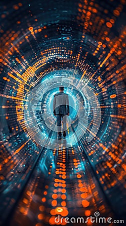 Looking through a binary code vortex, a portal into the realm of data analysis and cyber security Stock Photo