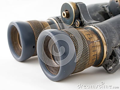 Looking binoculars lens isolated on white Stock Photo