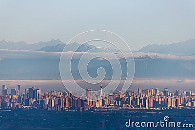 Looking at the city scenery of 339 TV Tower in Xiling Snow Mountain in Chengdu Stock Photo