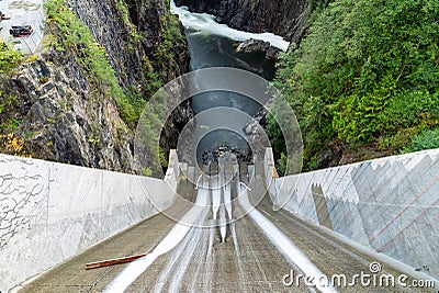 Looking down Cleveland Dam and the Capilano River in North Vancouver, Canada. Stock Photo