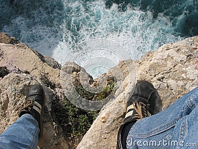 Looking down the cliffs Stock Photo