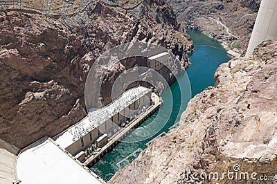 Looking Down at Colorado River from Hoover Dam Stock Photo