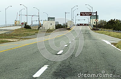 Looking down the road at The Captree Draw Bridge which takes you to Fire Island Stock Photo