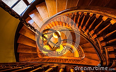 Looking down a spiral staircase in the Handley Library, Winchester, Virginia. Editorial Stock Photo