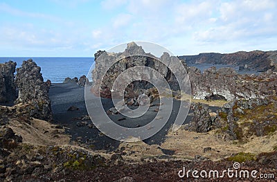 Looking Down at Stunning Dritvik Beach in Iceland Stock Photo