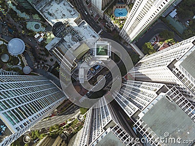 Looking down at upscale condos of Eastwood City, a mixed-use development complex in Quezon City Stock Photo