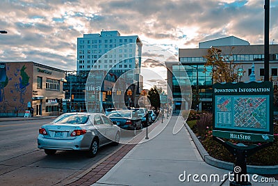 Looking into downtown Grand Rapids Michigan during Artprize Editorial Stock Photo