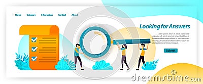 Looking and finding errors in answering or selecting question checklist. analyze survey results or find solution with quiz. vector Vector Illustration