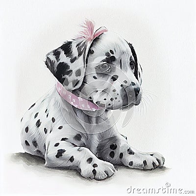 Sitting Pretty: A Girl and Her Adorable Dalmatian Puppy AI Generated Stock Photo