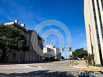 Looking at Historic Structures on Laurel Street in Downtown Columbia, SC Editorial Stock Photo