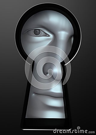 Looking Through KeyHole Cartoon Illustration