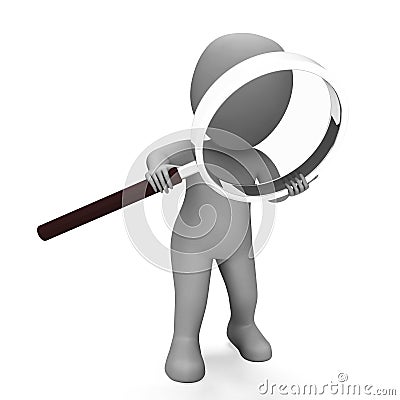 Looking Magnifier Character Shows Examining Scrutinize And Scrutiny Stock Photo