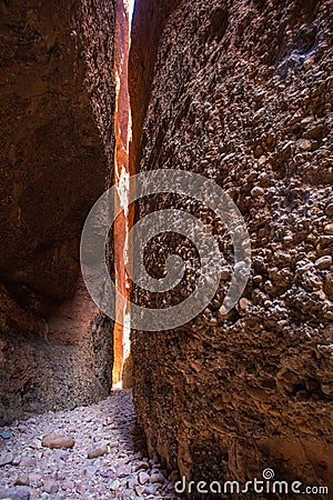 Looking outwards towards the entrance of Echidna Chasm at midday in the World Heritage Listed Purnululu National Park, Western Stock Photo