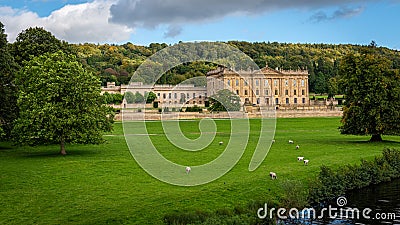 Looking over the fields to Chatsworth House Editorial Stock Photo
