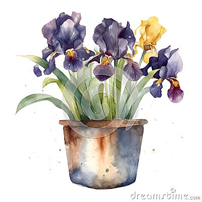 A Pop of Purple: Irises in a Pot for Your Next Creative Project AI Generated Stock Photo