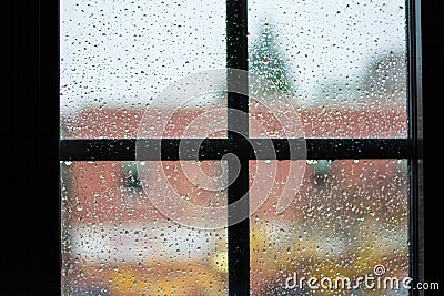 Looking through a rainy windowpane Stock Photo