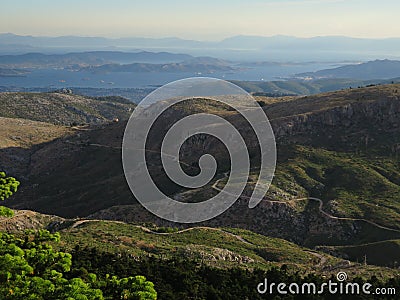 Looking at salamina isalnd from a high altitude, Mount Parnitha, Greece Stock Photo