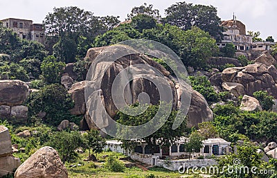 Looking south from Nandi Monolith temple on house, Hampi, Karnataka, India Stock Photo