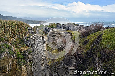 Looking South From Punakaiki Rocks towards Greymouth, New Zealand. Stock Photo