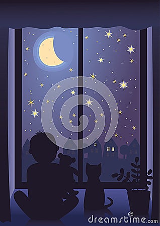 Looking at the starry sky Vector Illustration