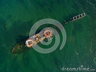 Looking straight down from the air at historic shipwreck of HMVS Cerberus Stock Photo