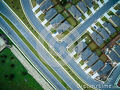 Looking straight down over New Suburban Housing Complex Stock Photo