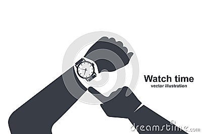 Looking time black icon. Silhouette human in a suit watching time Vector Illustration