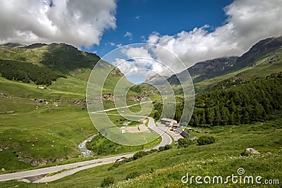 Looking towards the Julier Pass from Bivio Graubunden, Switzerland Stock Photo